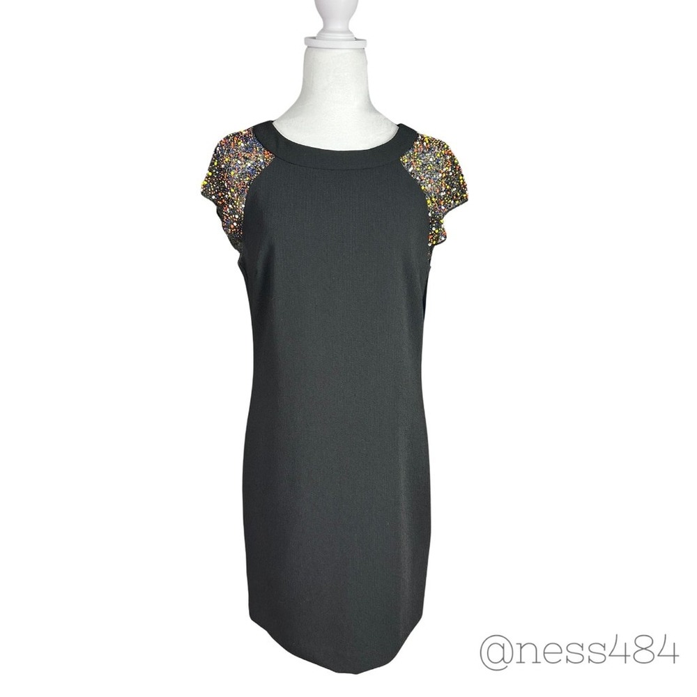 TRINA TURK Black‎ Beaded Sleeve Shift Dress Women's Size 4 NWOT